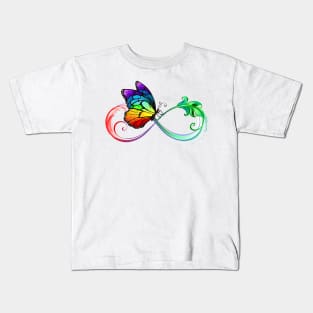 Infinity with Seated Rainbow Butterfly Kids T-Shirt